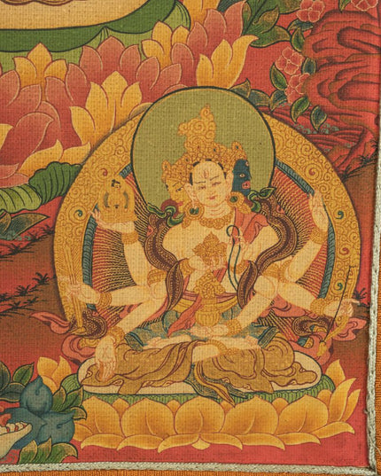 18th Century White Tara old thangka hand-painted Miantang School of Painting