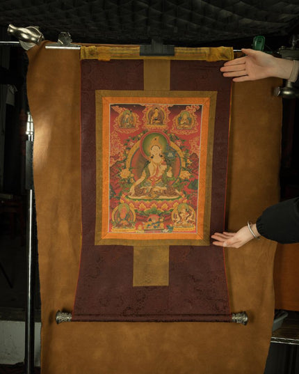 18th Century White Tara old thangka hand-painted Miantang School of Painting