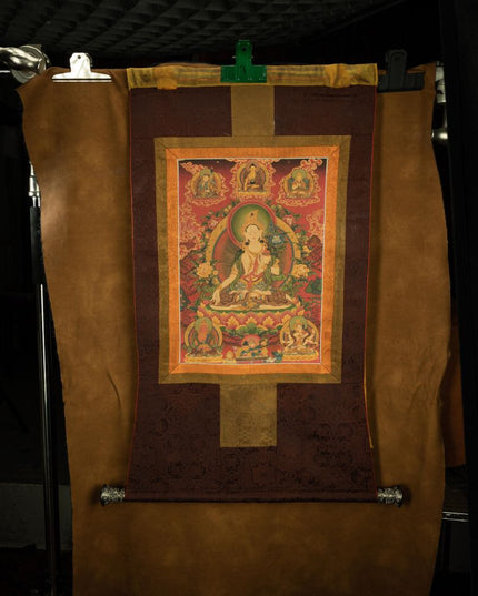18th Century White Tara old thangka hand-painted Miantang School of Painting