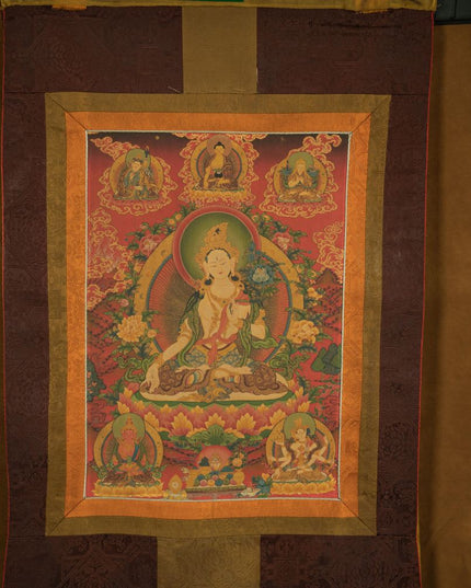 18th Century White Tara old thangka hand-painted Miantang School of Painting
