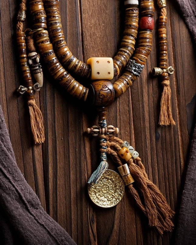 Guardian Spirit 108 Mala Beads Yak Bone Agate and Brass