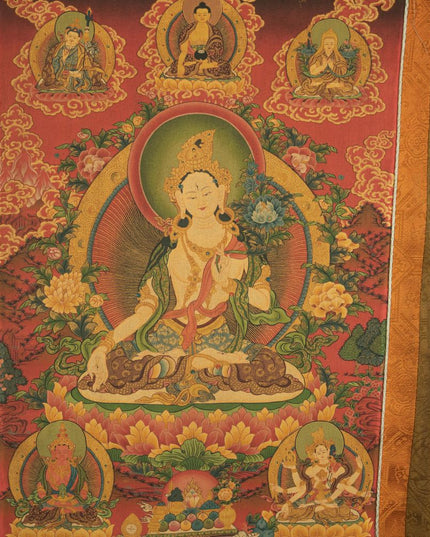 18th Century White Tara old thangka hand-painted Miantang School of Painting