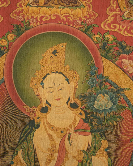 18th Century White Tara old thangka hand-painted Miantang School of Painting
