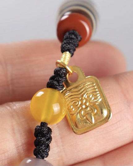 Awakening Three Eyes Dzi Beads Tibetan Necklace Natural agate chalcedony