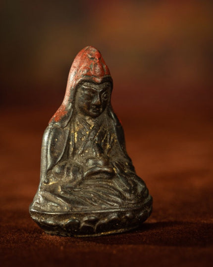 Qing Dynasty Tibetan Antique Statue Padmasambhava Round Sculpture Lima Copper Dzogchen Monastery