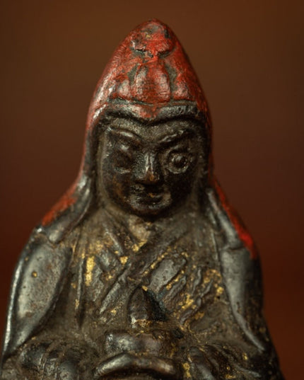 Qing Dynasty Tibetan Antique Statue Padmasambhava Round Sculpture Lima Copper Dzogchen Monastery
