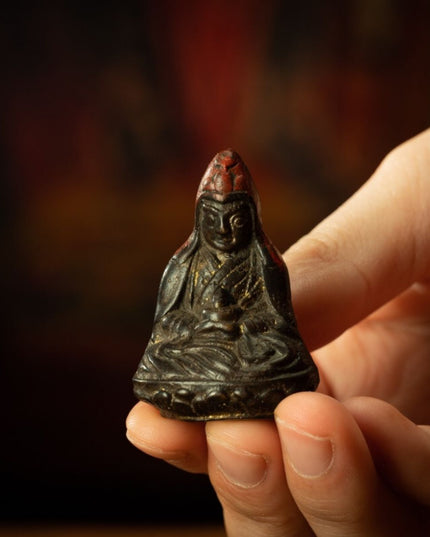 Qing Dynasty Tibetan Antique Statue Padmasambhava Round Sculpture Lima Copper Dzogchen Monastery