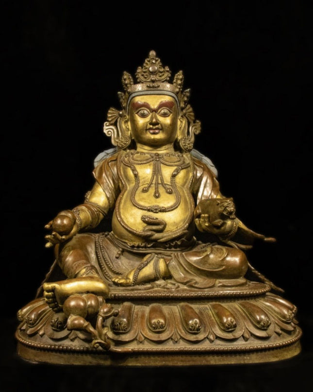 Qing Dynasty Tibetan Antique Statue Yellow Jambhala Gilded Shalu Monastery