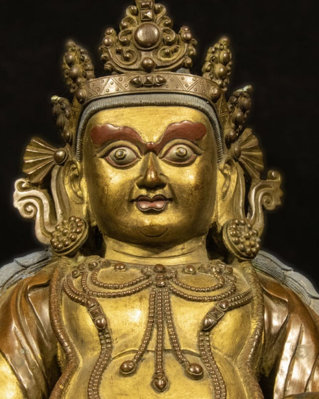 Qing Dynasty Tibetan Antique Statue Yellow Jambhala Gilded Shalu Monastery
