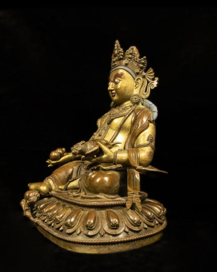 Qing Dynasty Tibetan Antique Statue Yellow Jambhala Gilded Shalu Monastery