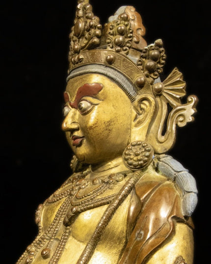 Qing Dynasty Tibetan Antique Statue Yellow Jambhala Gilded Shalu Monastery
