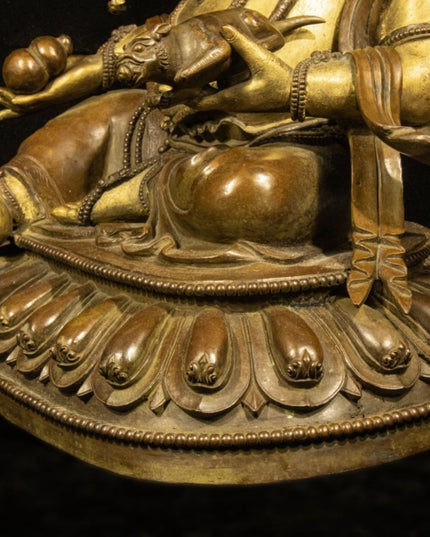 Qing Dynasty Tibetan Antique Statue Yellow Jambhala Gilded Shalu Monastery