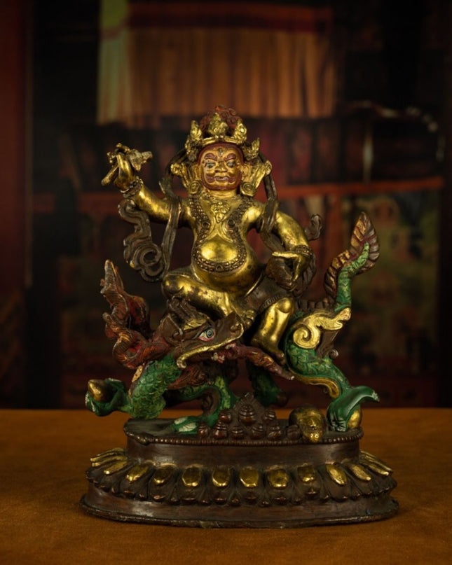 Qing Dynasty Tibetan Antique Statue White Jambhala Mineral Paint and Gilt Nepal