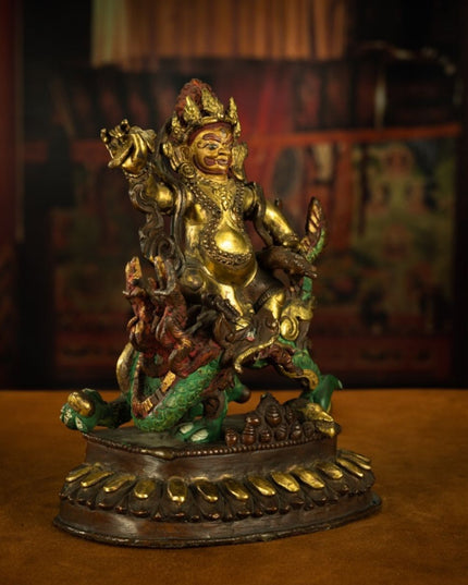 Qing Dynasty Tibetan Antique Statue White Jambhala Mineral Paint and Gilt Nepal