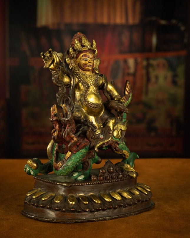 Qing Dynasty Tibetan Antique Statue White Jambhala Mineral Paint and Gilt Nepal