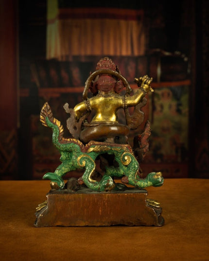 Qing Dynasty Tibetan Antique Statue White Jambhala Mineral Paint and Gilt Nepal