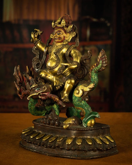 Qing Dynasty Tibetan Antique Statue White Jambhala Mineral Paint and Gilt Nepal