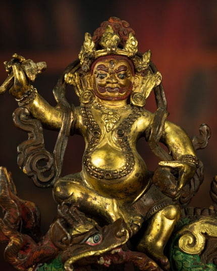 Qing Dynasty Tibetan Antique Statue White Jambhala Mineral Paint and Gilt Nepal