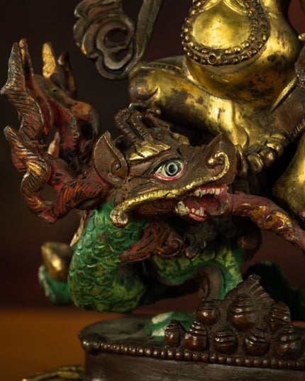 Qing Dynasty Tibetan Antique Statue White Jambhala Mineral Paint and Gilt Nepal