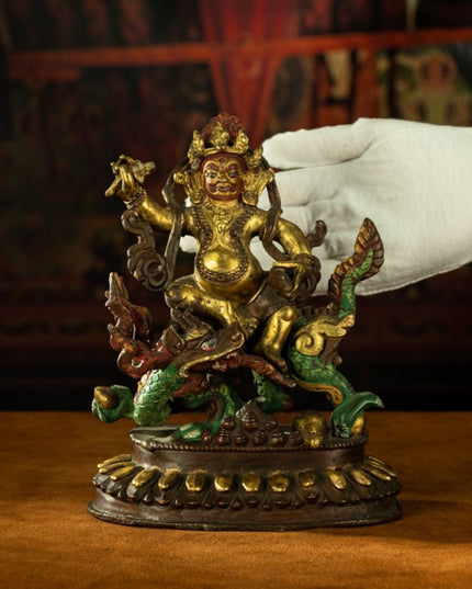 Qing Dynasty Tibetan Antique Statue White Jambhala Mineral Paint and Gilt Nepal