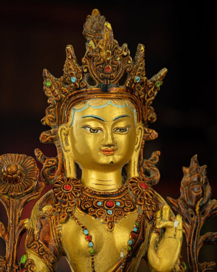 Qing Dynasty Tibetan Antique Green Tara Statue Gilded Clay from Potala Palace