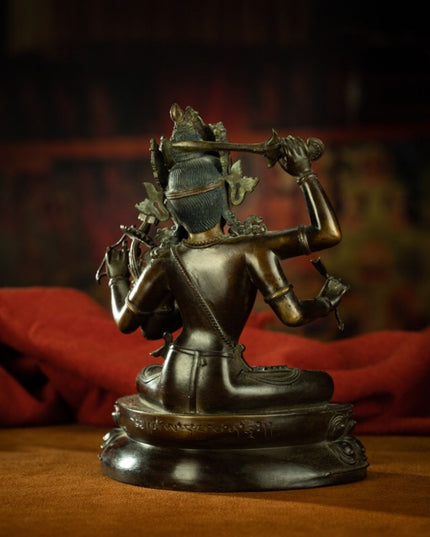 Qing Dynasty Tibetan Antique Statue Four-Armed Manjushri Copper Dza Monastery