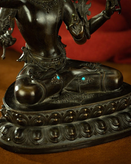 Qing Dynasty Tibetan Antique Statue Four-Armed Manjushri Copper Dza Monastery