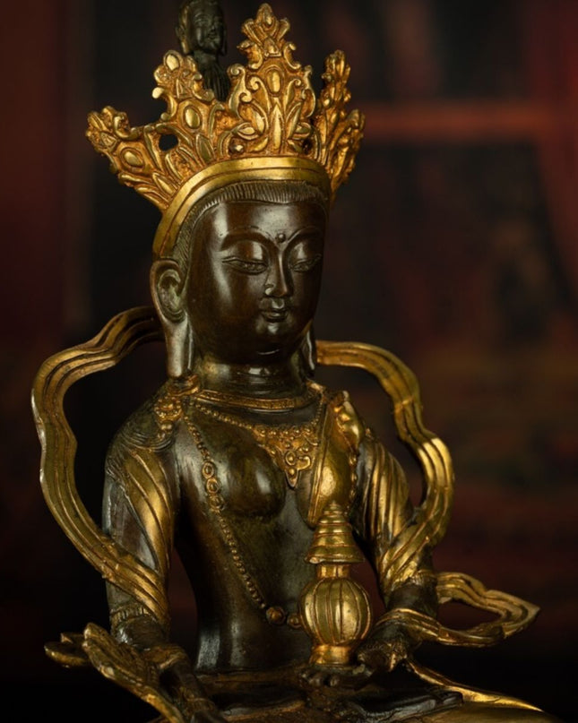 Qing Dynasty Tibetan Antique Statue Large Abundance Tara Tibetan Gilt Labrang Monastery