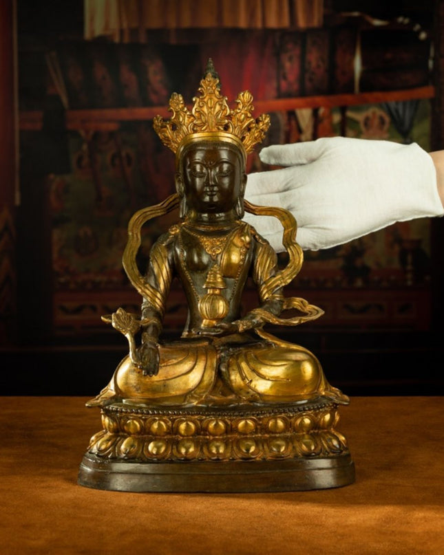Qing Dynasty Tibetan Antique Statue Large Abundance Tara Tibetan Gilt Labrang Monastery