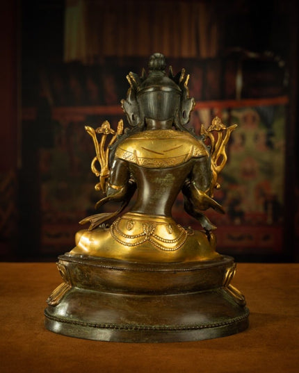 18th Century Tibetan Antique Statue Manjushri Giving Teachings Tibetan Gilt