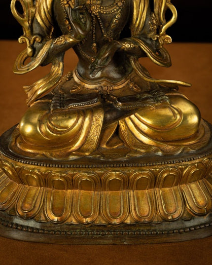 18th Century Tibetan Antique Statue Manjushri Giving Teachings Tibetan Gilt