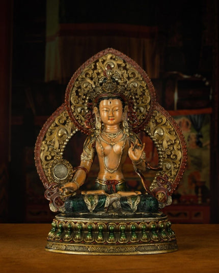 Qing Dynasty Tibetan Antique Statue Sitatapatra Original Mineral Paint Chamdo Qiangbalin Monastery