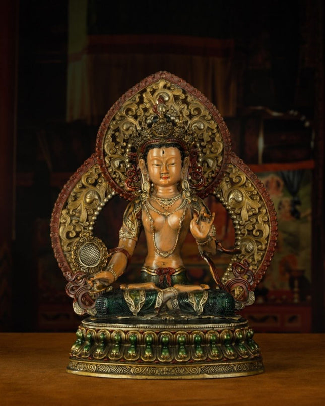 Qing Dynasty Tibetan Antique Statue Sitatapatra Original Mineral Paint Chamdo Qiangbalin Monastery