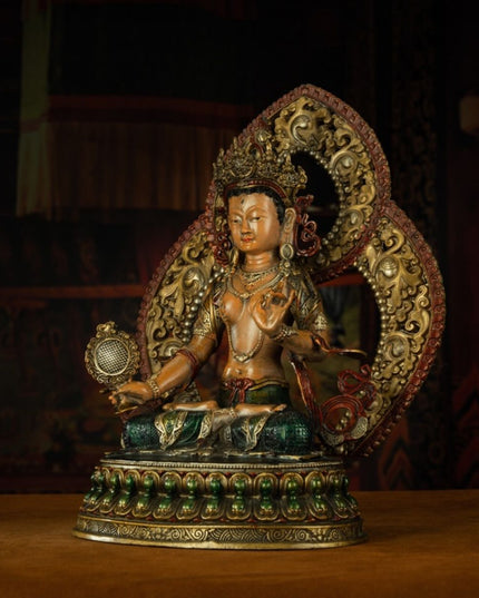 Qing Dynasty Tibetan Antique Statue Sitatapatra Original Mineral Paint Chamdo Qiangbalin Monastery
