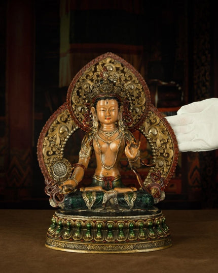 Qing Dynasty Tibetan Antique Statue Sitatapatra Original Mineral Paint Chamdo Qiangbalin Monastery