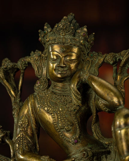 Qing Dynasty Tibetan Antique Statue Thinking Avalokiteshvara Lima Copper Gyirong Lakang Monastery