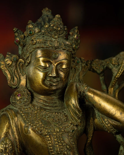 Qing Dynasty Tibetan Antique Statue Thinking Avalokiteshvara Lima Copper Gyirong Lakang Monastery