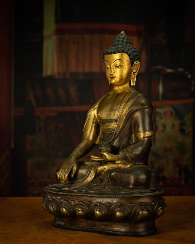 Qing Dynasty Tibetan Antique Statue Shakyamuni Buddha Copper Tibet