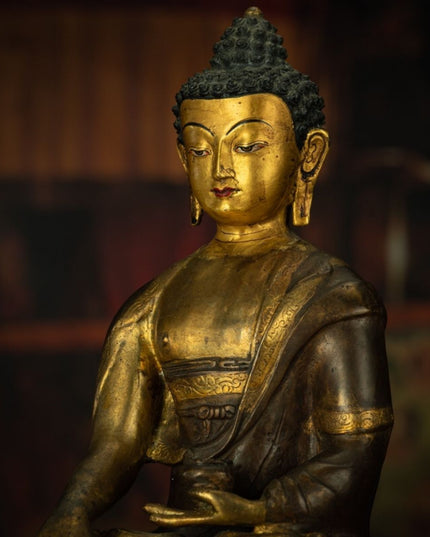 Qing Dynasty Tibetan Antique Statue Shakyamuni Buddha Copper Tibet