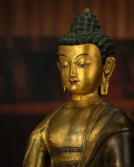 Qing Dynasty Tibetan Antique Statue Shakyamuni Buddha Copper Tibet