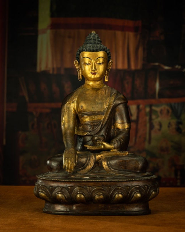 Qing Dynasty Tibetan Antique Statue Shakyamuni Buddha Copper Tibet