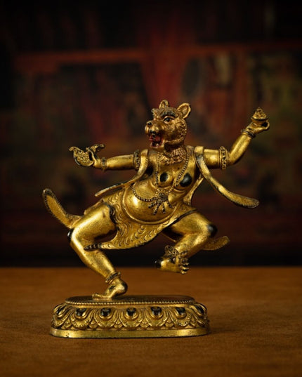 Qing Dynasty Tibetan Antique Statue Simhamukha Dakini Gilded Tibet