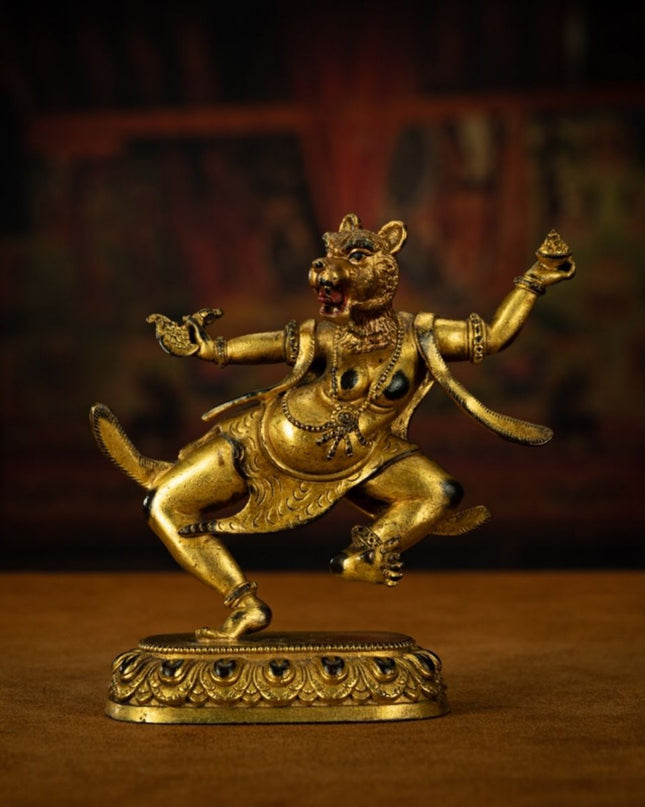 Qing Dynasty Tibetan Antique Statue Simhamukha Dakini Gilded Tibet