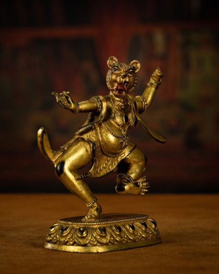 Qing Dynasty Tibetan Antique Statue Simhamukha Dakini Gilded Tibet