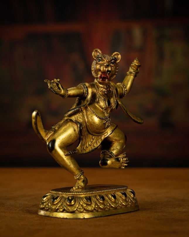Qing Dynasty Tibetan Antique Statue Simhamukha Dakini Gilded Tibet