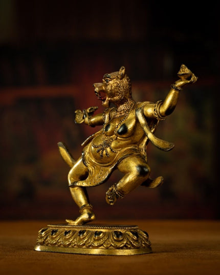 Qing Dynasty Tibetan Antique Statue Simhamukha Dakini Gilded Tibet
