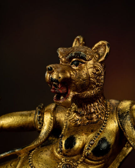Qing Dynasty Tibetan Antique Statue Simhamukha Dakini Gilded Tibet