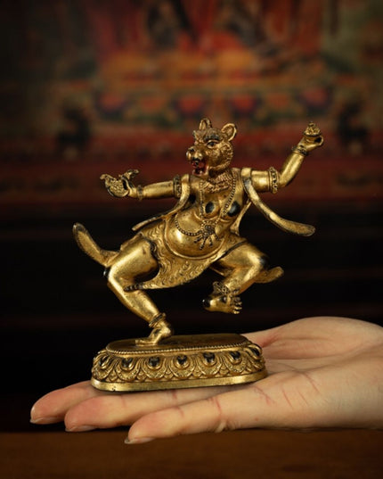 Qing Dynasty Tibetan Antique Statue Simhamukha Dakini Gilded Tibet