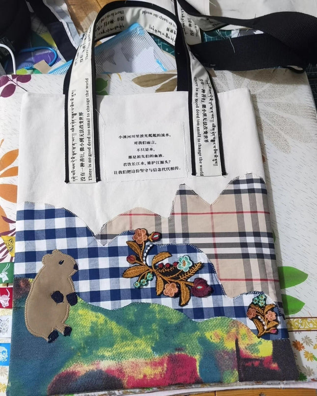 Pika Tote Upcycled Handmade Natural Design