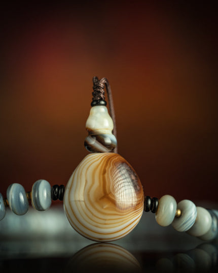 Blue Striped Agate 108 Beads Medicine Buddha Mala Necklace for Healing and Protection